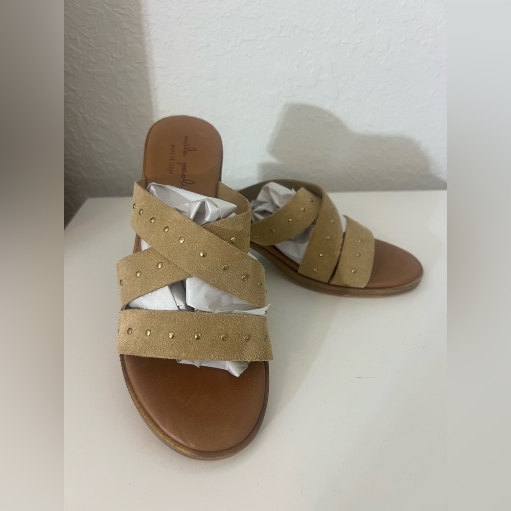 Scandi Girl Normcore Neutral Leather Studded Strappy Sandals Brown‎ Size 8